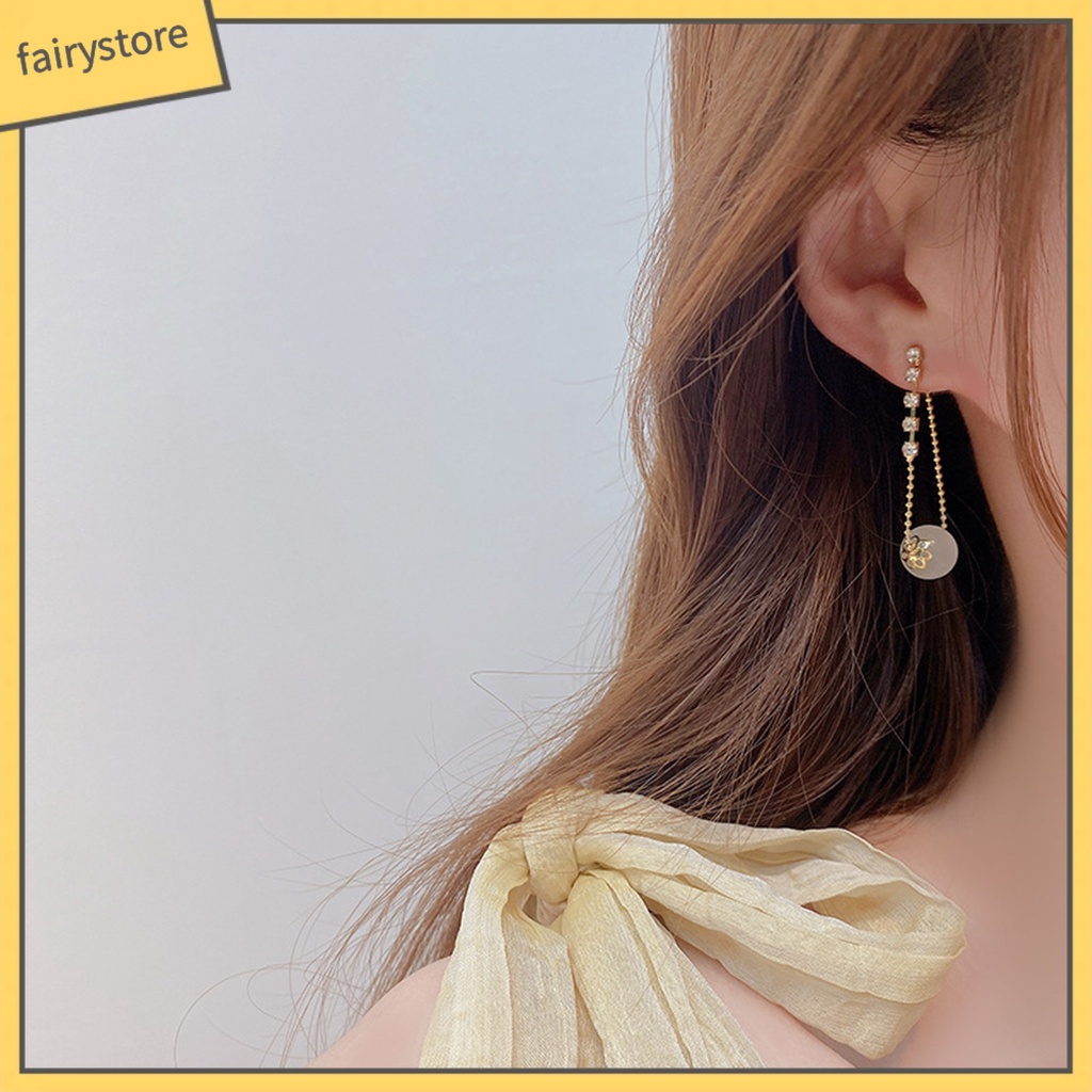 1 Đôi Khuyên Tai Kim Loại Đính Đá Opal Nhân Tạo Thời Trang