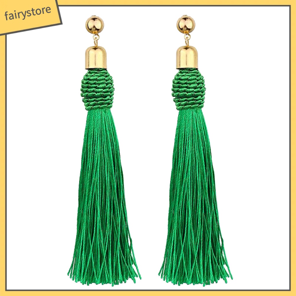 Bông Tai Dài Đính Đá Tua Rua Phong Cách Bohemian Dành Cho Cô Dâu