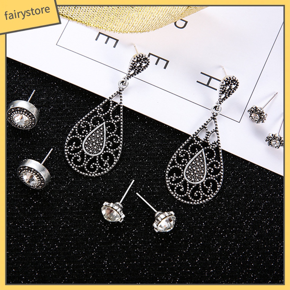 Bộ Khuyên Tai Đính Đá Hình Giọt Nước Phong Cách Boho Cổ Điển