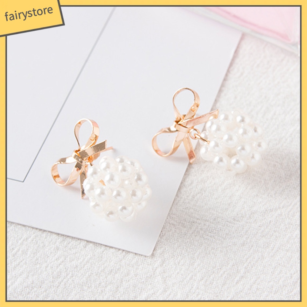 Bông Tai Hình Nơ Đính Ngọc Trai Giả Thời Trang Dành Cho Nữ