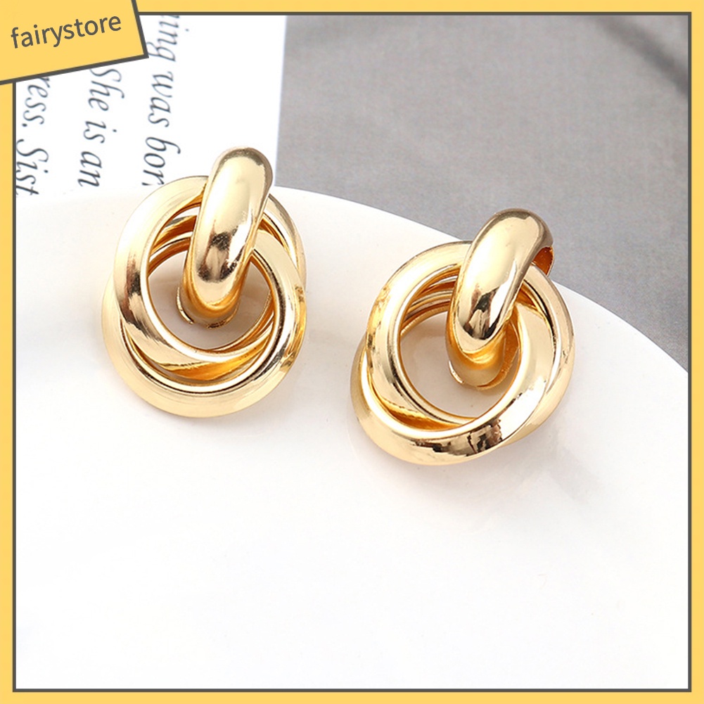 Bông Tai 3 Vòng Hình Chữ Thập Phong Cách Punk Dành Cho Nữ