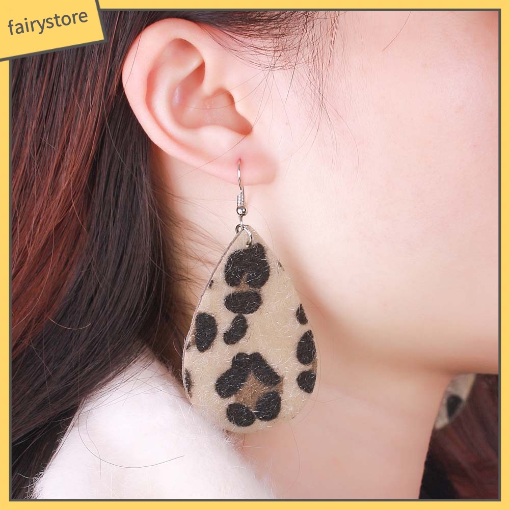 Bông Tai Giả Da Hình Giọt Nước Họa Tiết Da Báo Thời Trang Dành Cho Nữ