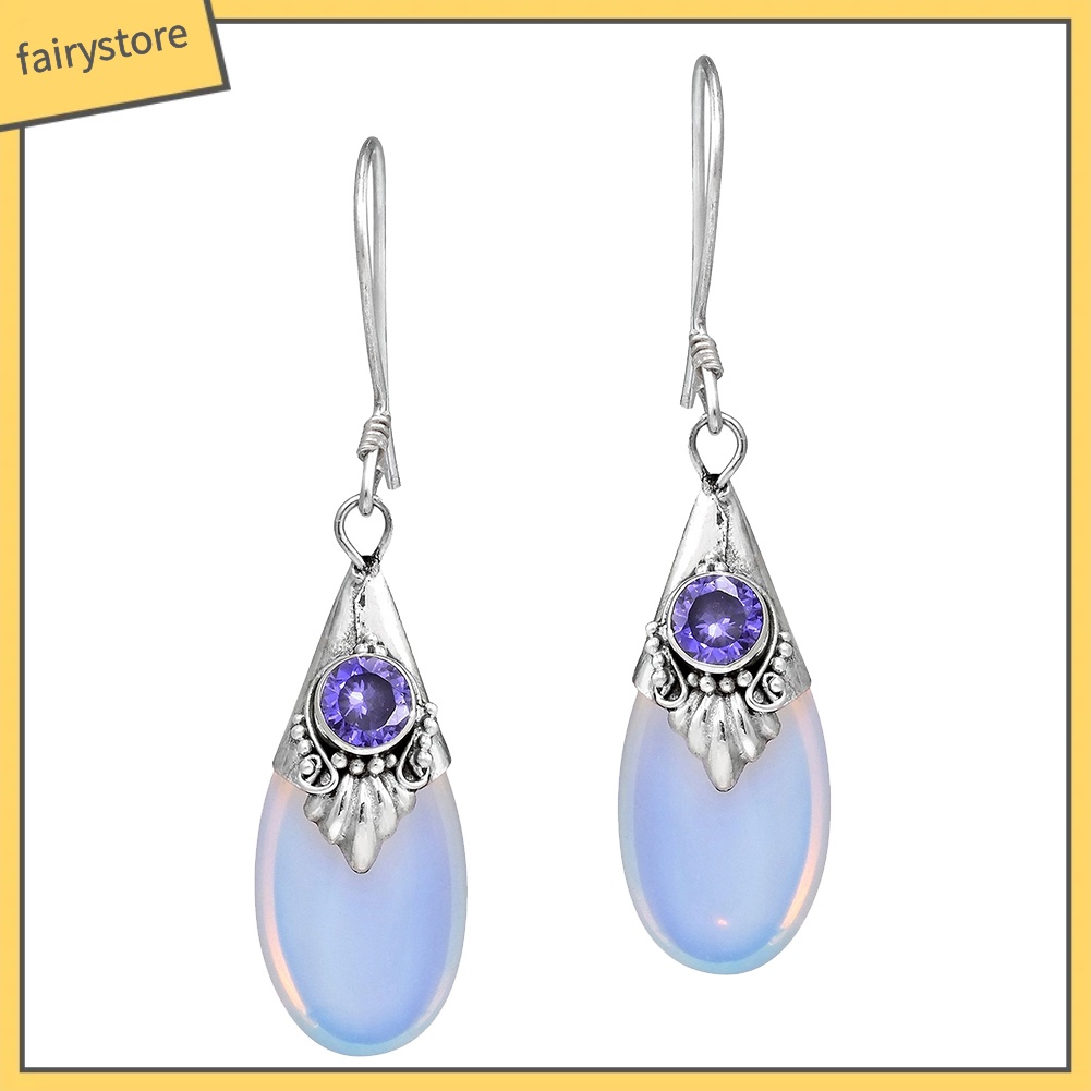 Bông Tai Hình Giọt Nước Đính Đá Mặt Trăng Thời Trang Dành Cho Nữ