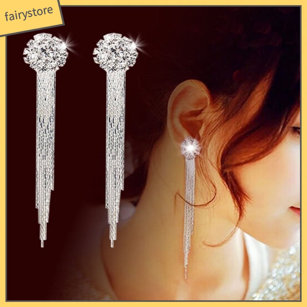 Bông Tai Dài Đính Đá Lấp Lánh Thời Trang Dành Cho Nữ