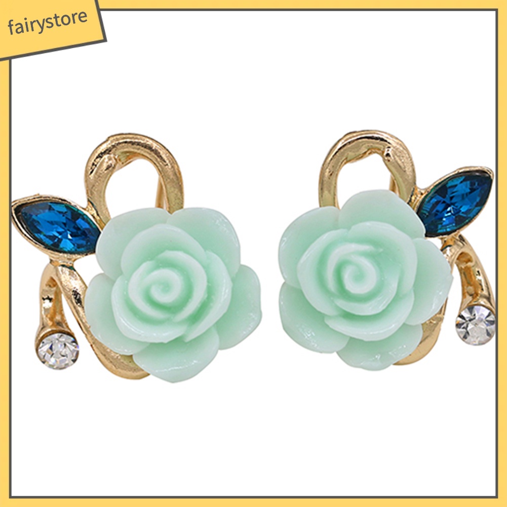 1 Đôi Bông Tai Hình Hoa Hồng Đính Đá Phong Cách Retro Dành Cho Nữ