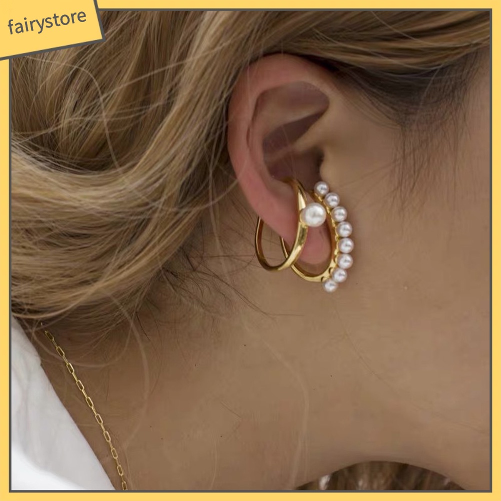 Khuyên Kẹp Vành Tai Đính Ngọc Trai Nhân Tạo Thời Trang