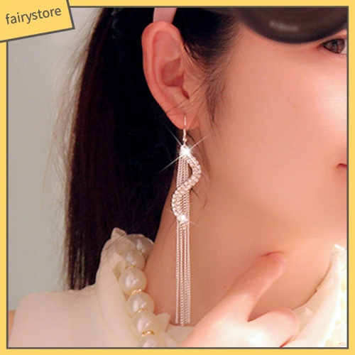 Bông Tai Dài Hình Chữ S Đính Đá Thời Trang Dành Cho Nữ