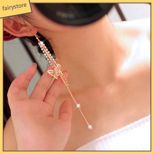 Bông Tai Dài Hình Bướm Rỗng Đính Đá Cho Nữ