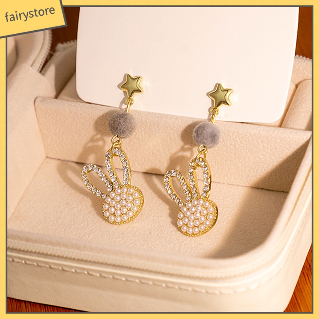 1 Đôi Bông Tai Hình Ngôi Sao / Thỏ Đính Ngọc Trai Giả Dễ Thương Phong Cách Hàn Quốc Thời Trang Thu Đông