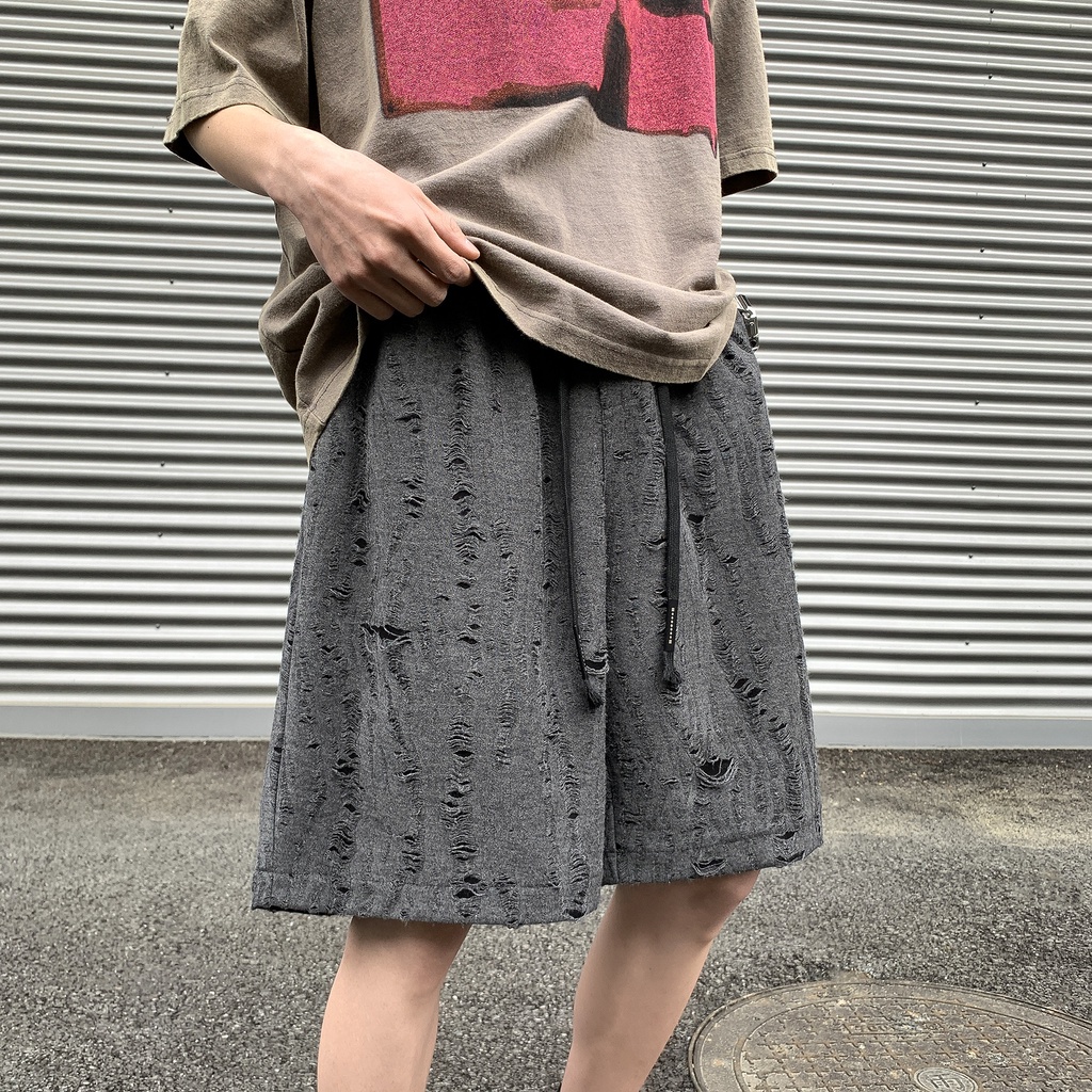 Quần Short Rách Dáng Rộng Phong Cách Retro Mỹ Thời Trang Mùa Hè Cho Nam