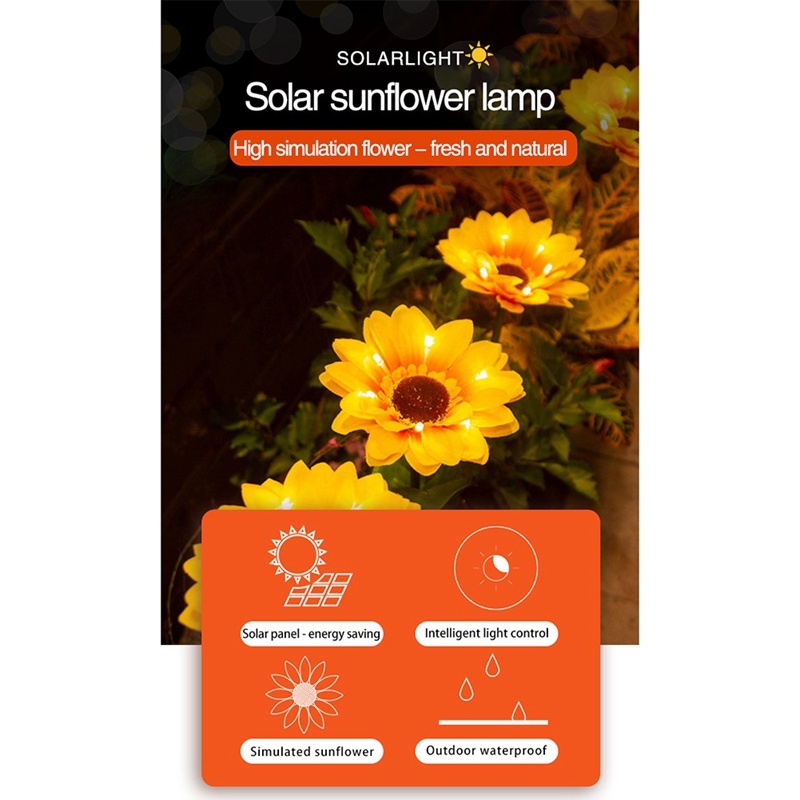 Đèn LED 3 Đầu Hình Hoa Hướng Dương Chống Nước Trang Trí Lối Đi Sân Vườn