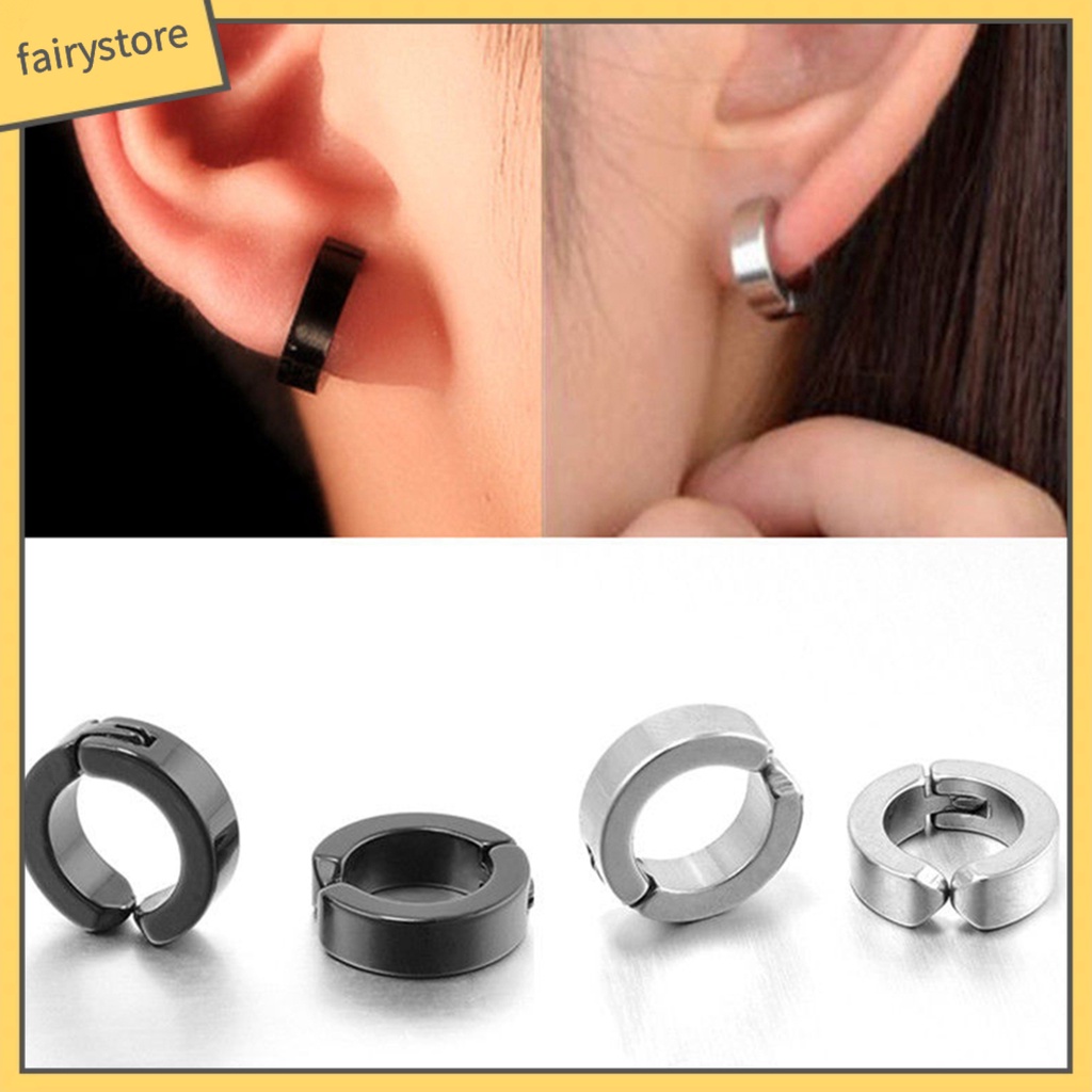 Khuyên Kẹp Vành Tai Tròn Bằng Thép Không Gỉ Phong Cách Punk Cá Tính Dành Cho Nam