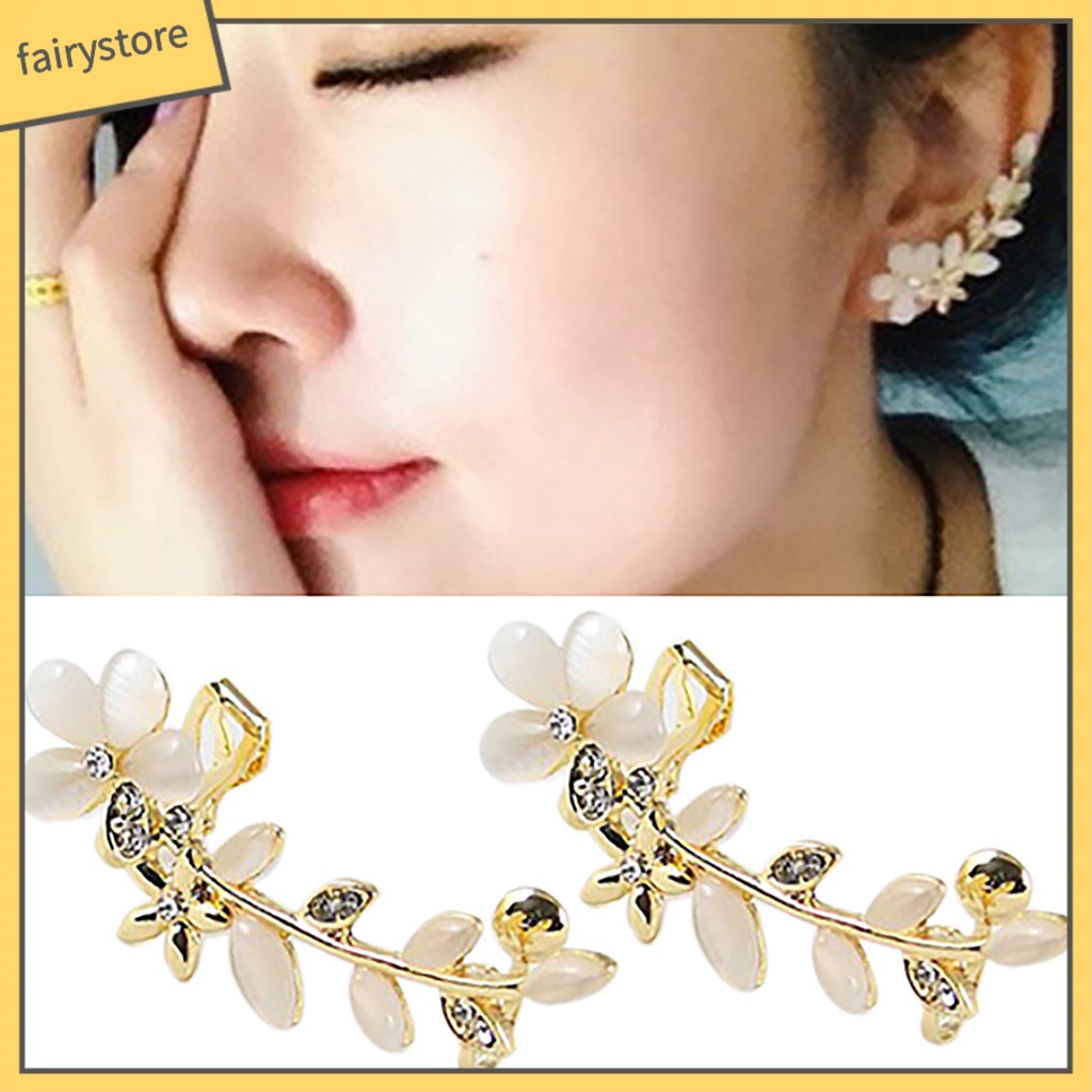 1 Đôi Bông Tai Kẹp Hình Hoa Đính Đá Cho Nữ