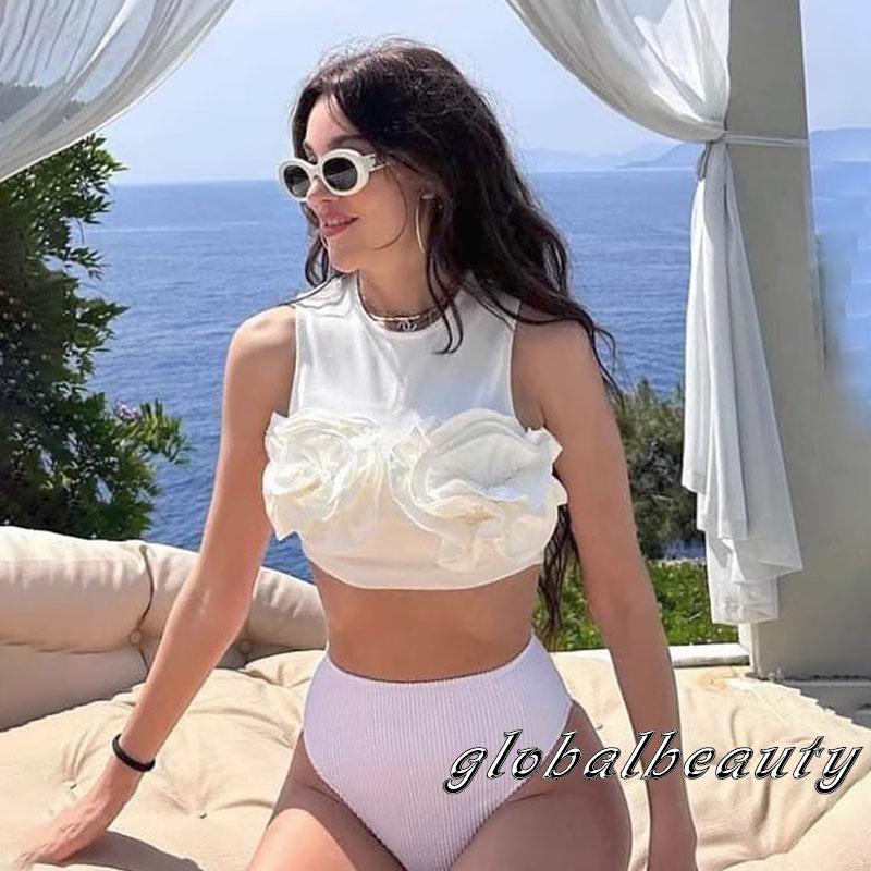 Áo Croptop Sát Nách Màu Trơn In Họa Tiết Hoa 3D Thời Trang Mùa Hè Cho Nữ