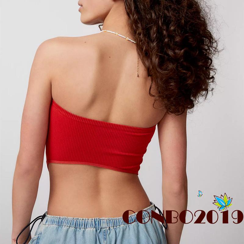 Hgm Áo Croptop Trễ Vai Không Dây Co Giãn Xẻ Tà Màu Trơn Thời Trang Đường Phố Đi Câu Lạc Bộ Đường Phố Cơ Bản Dành Cho Bạn Nữ