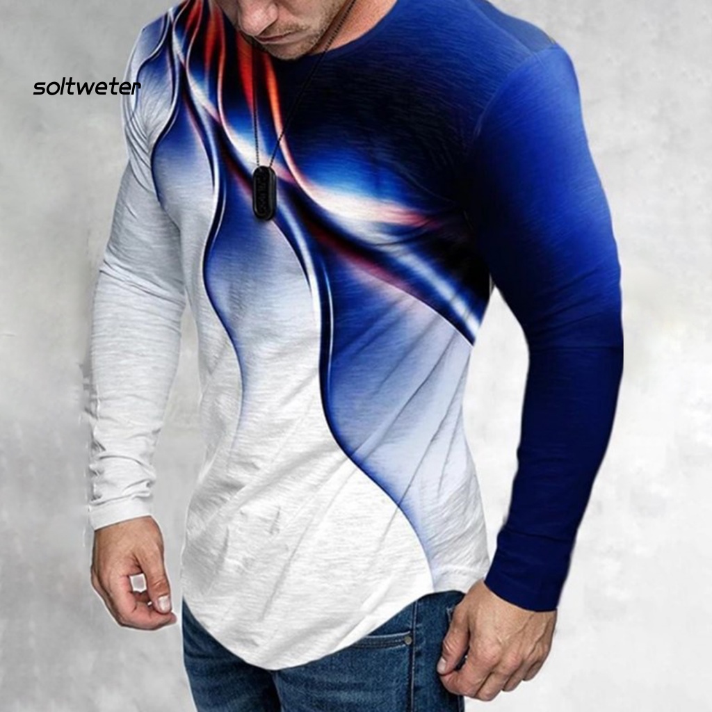 Áo Thun Cổ Tròn Dáng Ôm In Họa Tiết Trừu Tượng Thời Trang Mùa Xuân Cho Nam