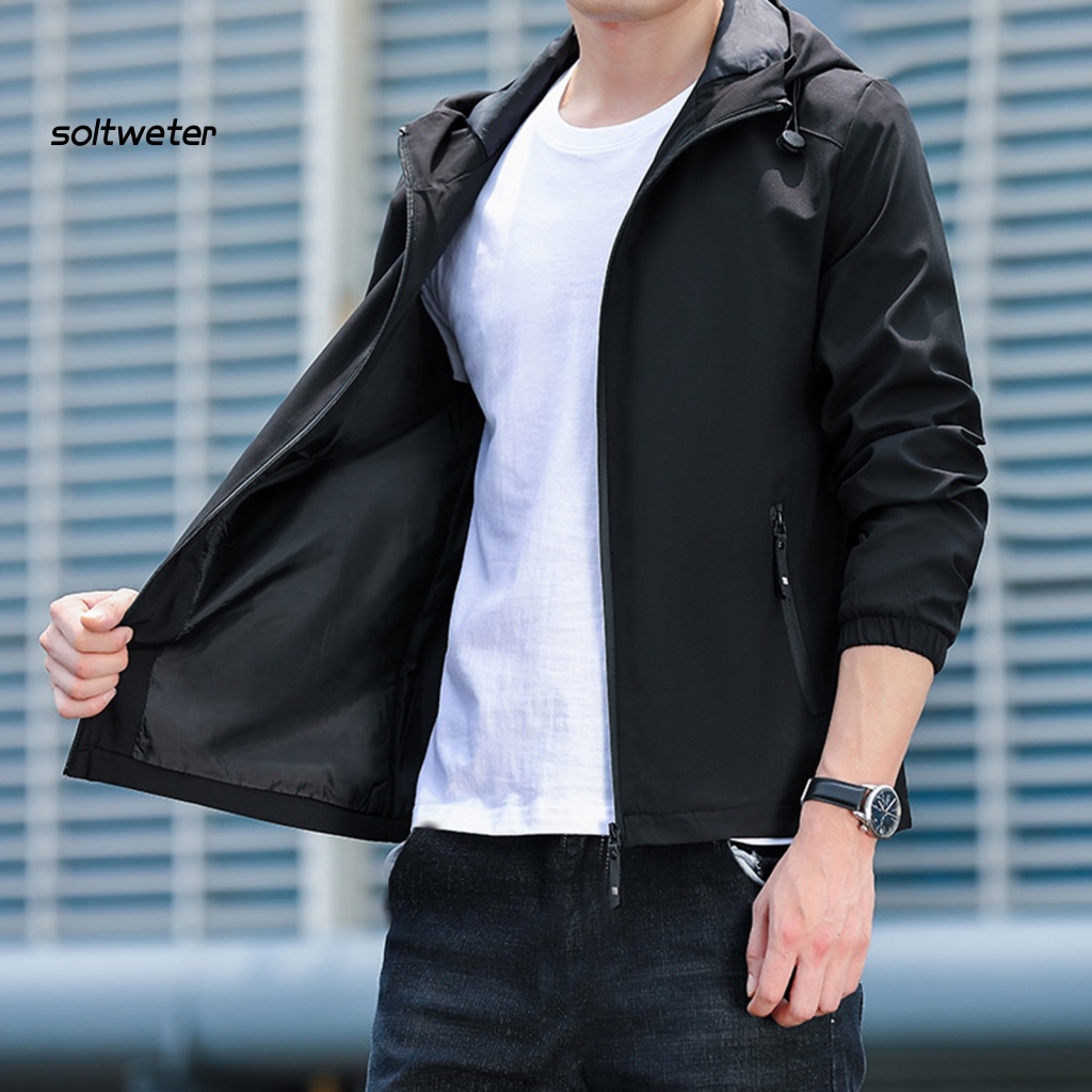 Áo Khoác Có Nón Và Khóa Kéo Màu Sắc Đơn Giản Phong Cách Đường Phố Hàn Quốc Cho Nam