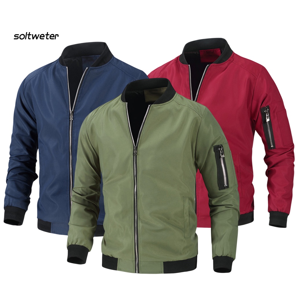 Áo Khoác Nam Dài Tay Cổ Đứng Dáng Rộng Màu Trơn Phối Khóa Kéo Kiểu Hàn Quốc Thời Trang Xuân Thu