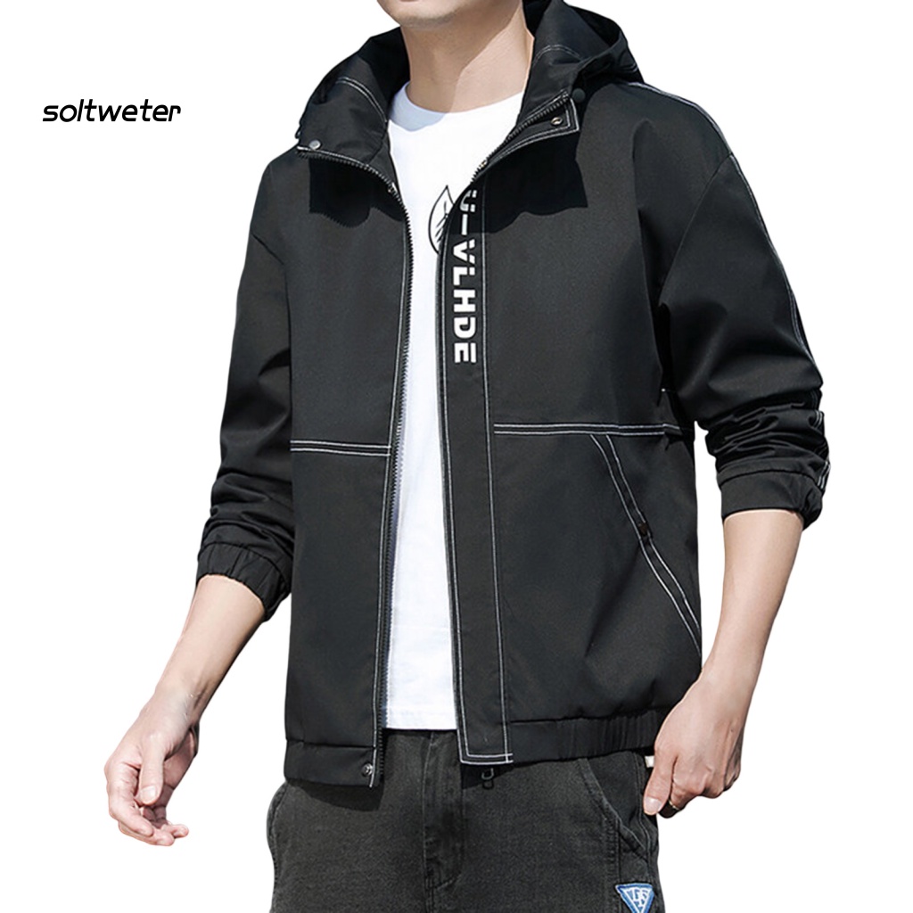 Áo Khoác Gió Màu Sắc Đơn Giản Có Mũ Trùm Phối Dây Rút Co Giãn Tốt Thời Trang Đường Phố Cho Nam