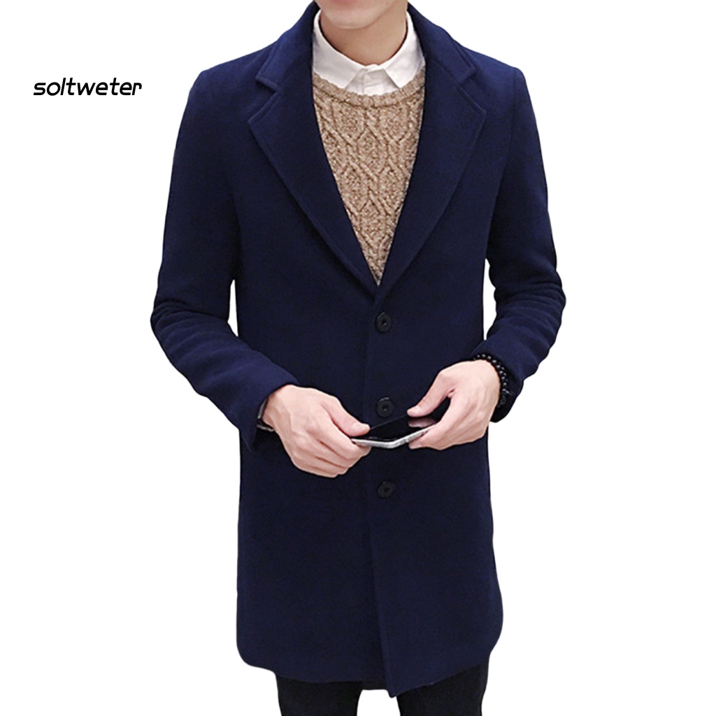 St Áo Khoác Nam Màu Trơn Dáng Ôm Cài Nút Cổ Bẻ Phong Cách Doanh Nhân Thời Trang Thu Đông