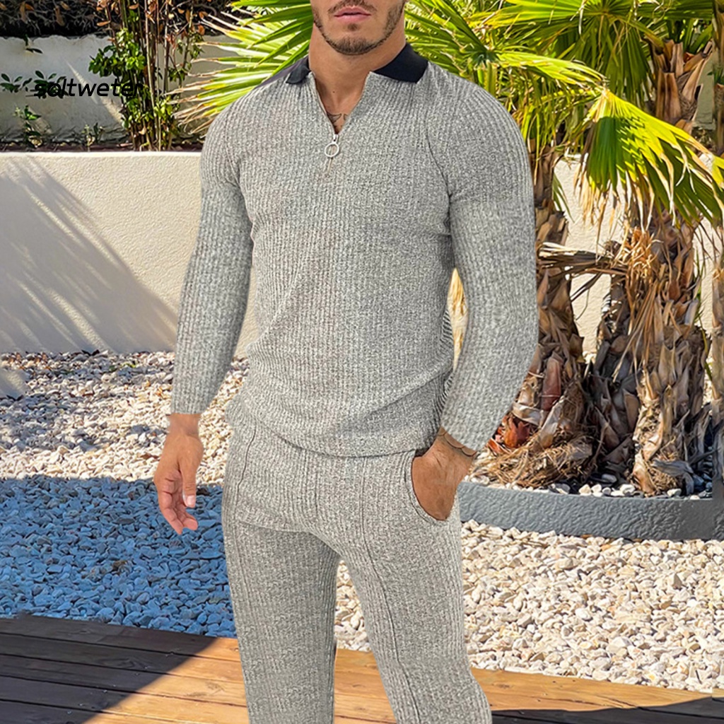 Bộ 2 Món Áo Cổ Bẻ + Quần Dài Lưng Thun Màu Sắc Thời Trang Mùa Thu Cho Nam