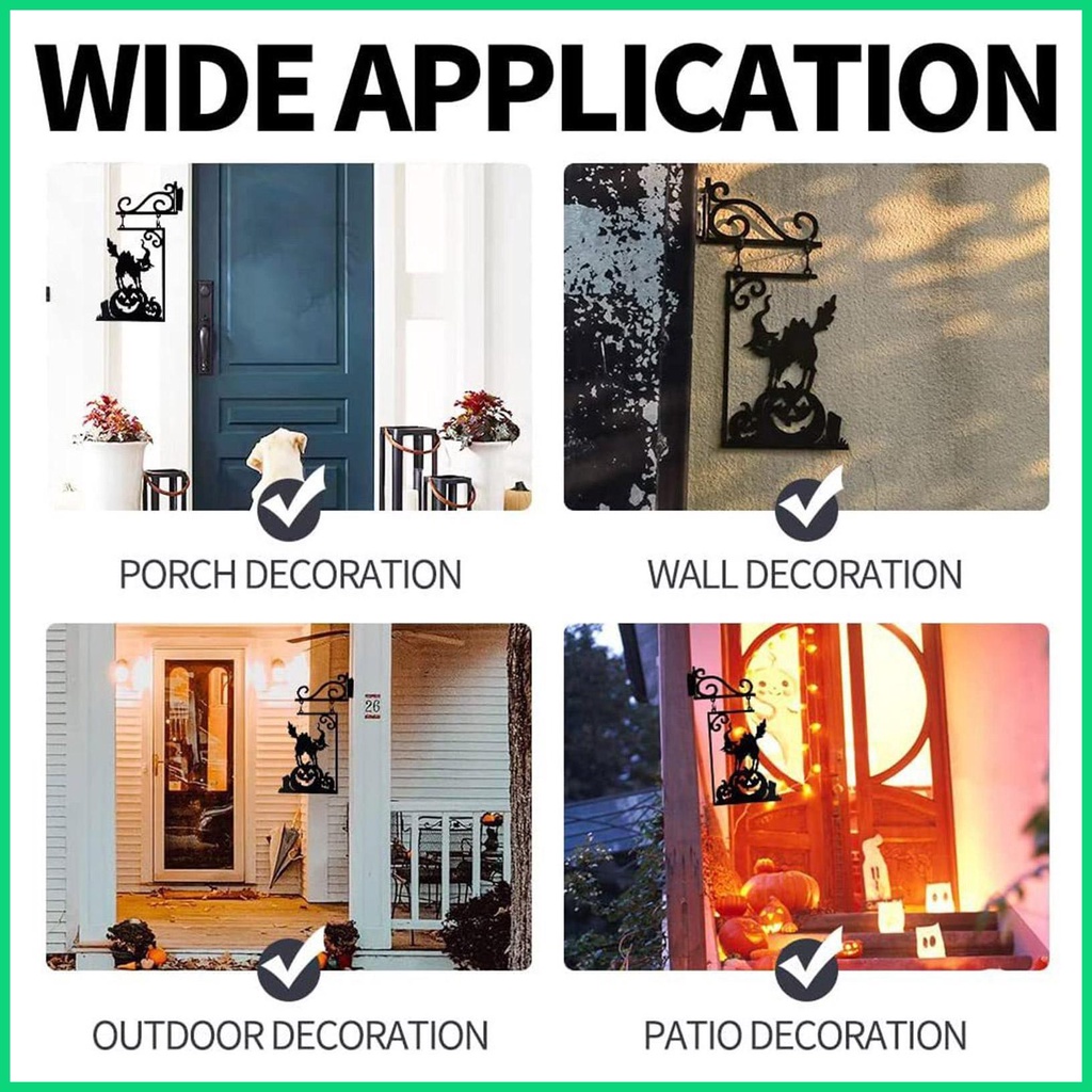 Biển Hiệu Kim Loại Treo Tường Trang Trí Halloween Hình Ma Mèo Đen