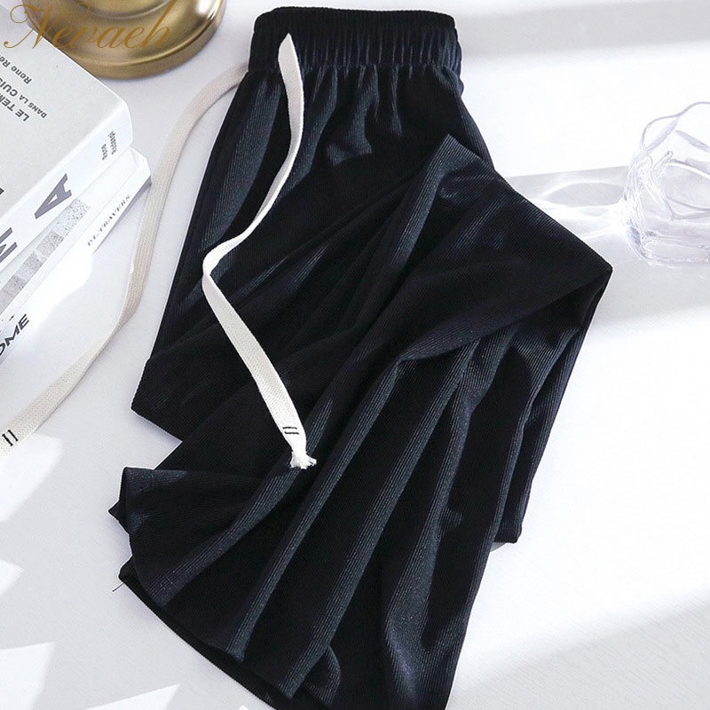 Quần Lụa Lạnh Ống Rộng Lưng Cao Thoáng Khí Thời Trang Mùa Hè Phong Cách Hàn Quốc