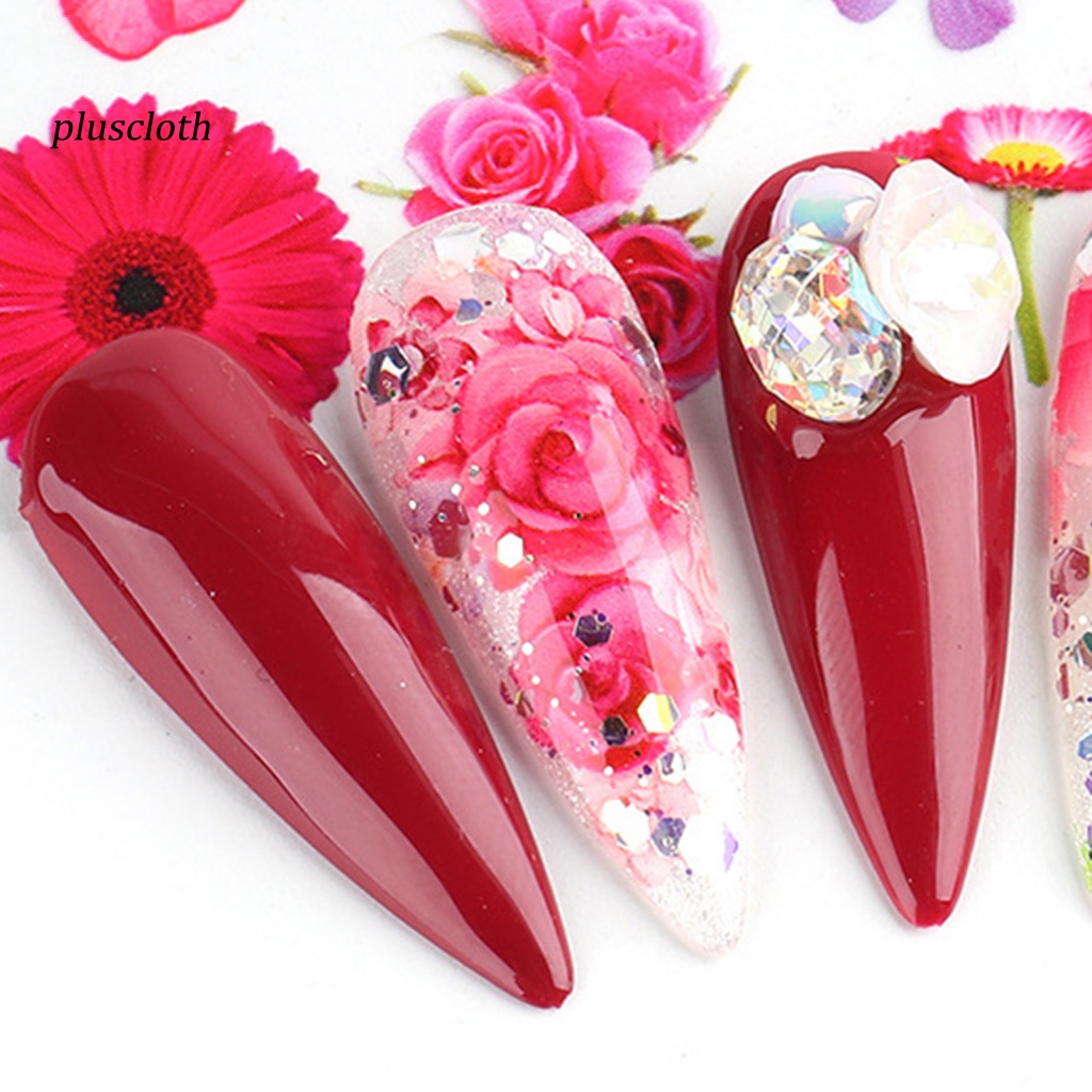 Set 10 Miếng Dán Trang Trí Móng Tay Họa Tiết Hoa Lấp Lánh Lâu Trôi Cho Nữ