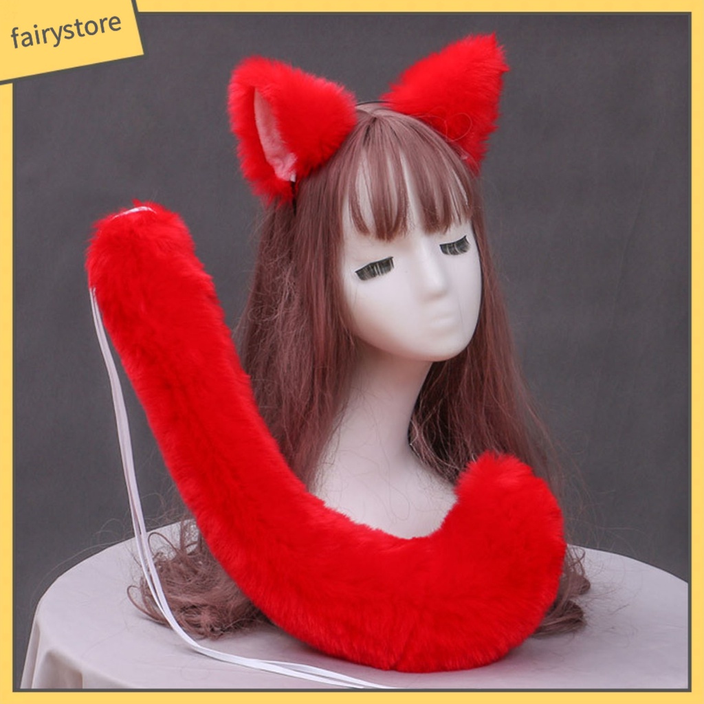 Set 2 Băng Đô Bông Màu Trơn Kèm Dây Đeo Tai Dùng Hóa Trang Lolita