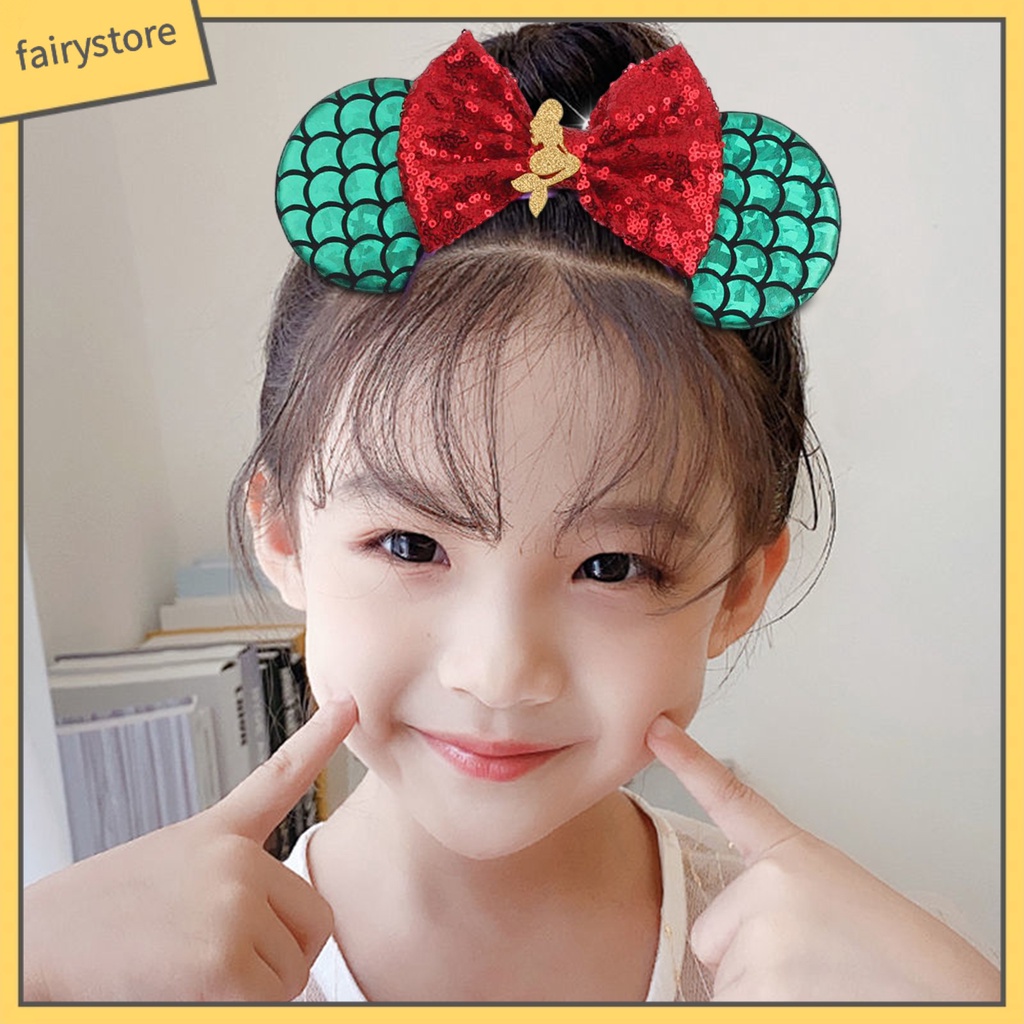 Băng Đô Cài Tóc Hình Tai Chuột Đính Kim Sa Lấp Lánh Màu Sắc Tương Phản Cho Bé Gái