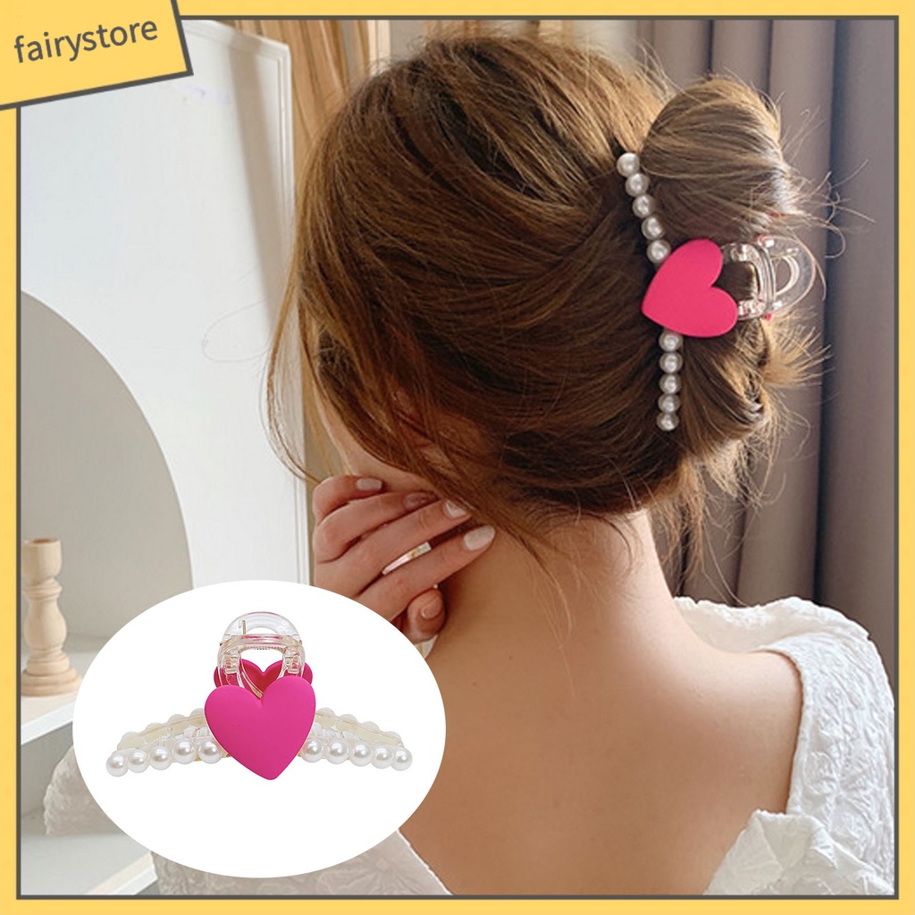 Kẹp Tóc Hình Trái Tim Đính Ngọc Trai Giả Bằng Nhựa Chống Trượt