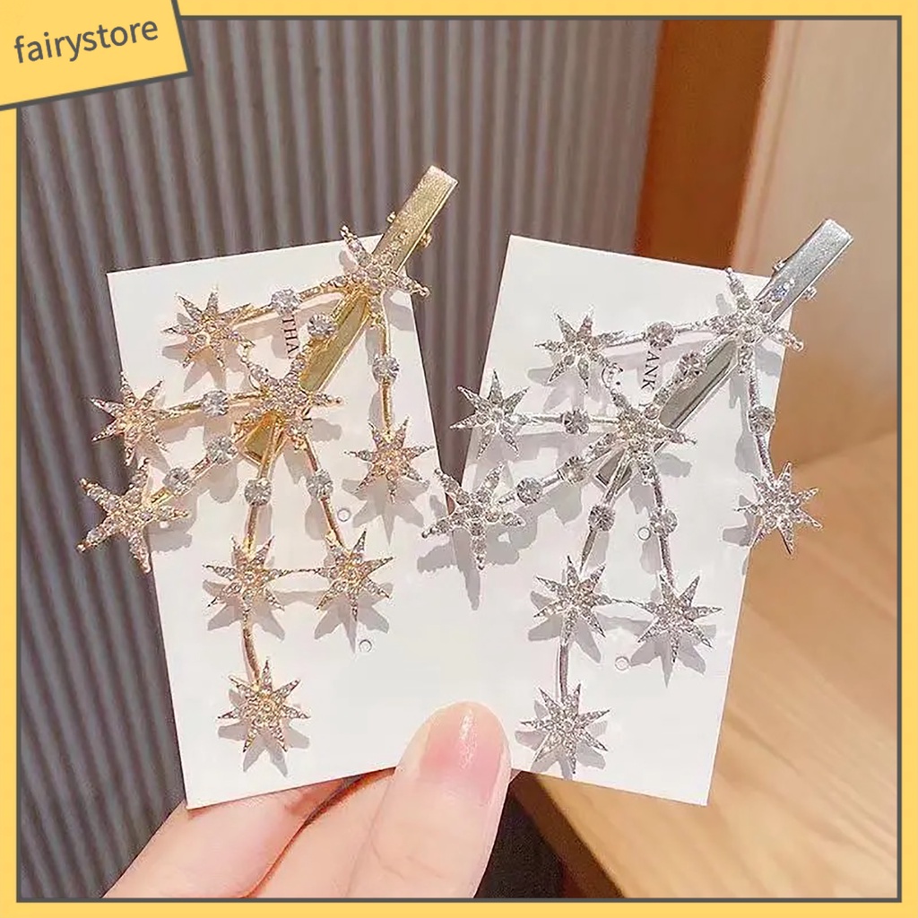 Kẹp Tóc Hình Ngôi Sao Màu Vàng / Bạc Đính Đá Sang Trọng Cho Nữ