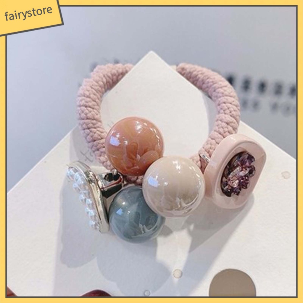 Set 4 Dây Cột Tóc Co Giãn Đính Đá Trang Trí Xinh Xắn