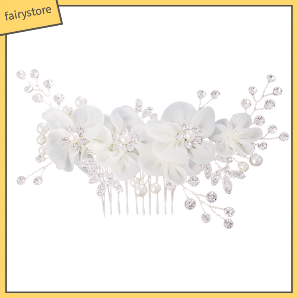 Lược Cài Tóc Hình Hoa Đính Ngọc Trai Giả Cho Cô Dâu