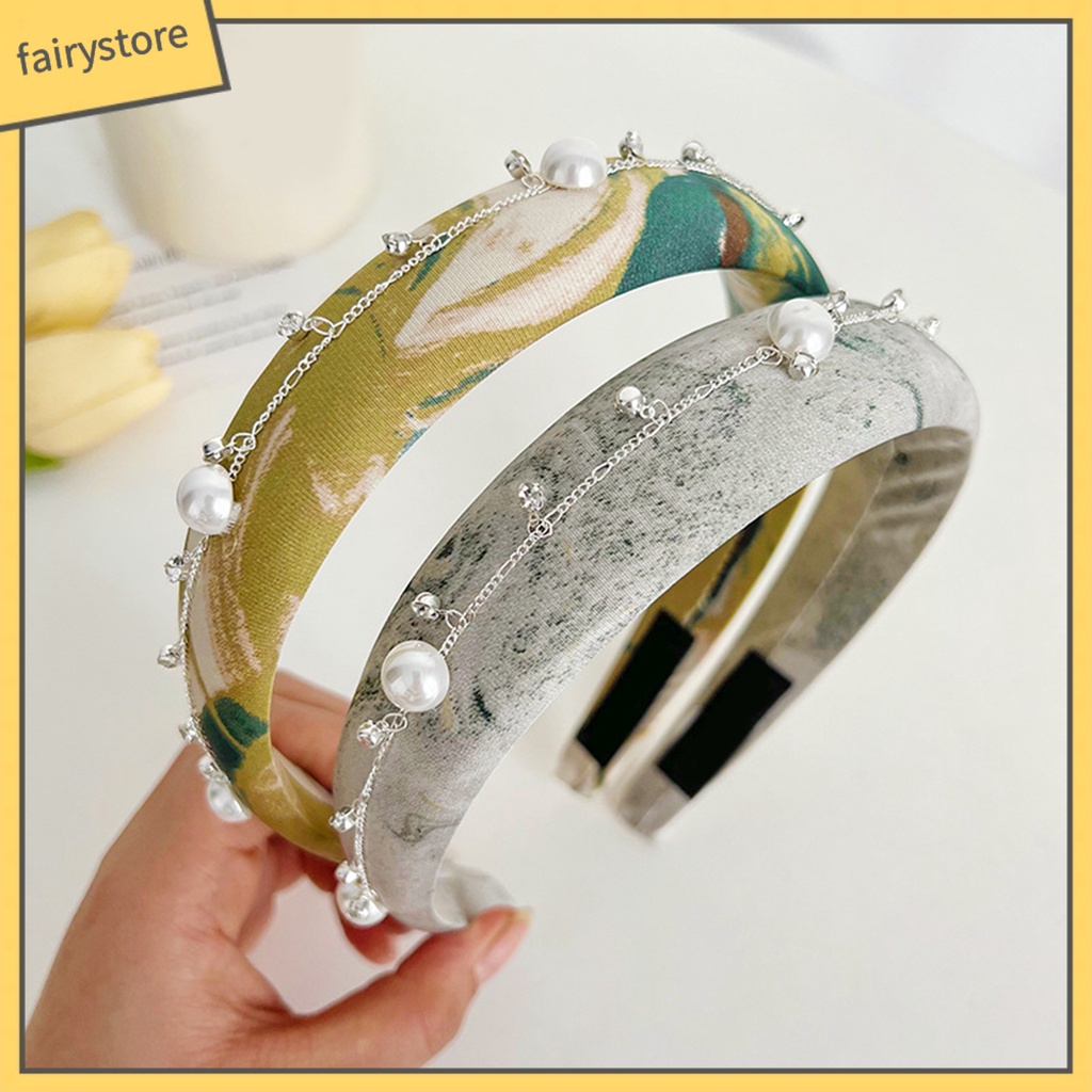 Băng Đô Cài Tóc Bản Rộng Tăng Chiều Cao Đính Đá Ngọc Trai Nhân Tạo Họa Tiết Da Báo Thời Trang Cho Nữ