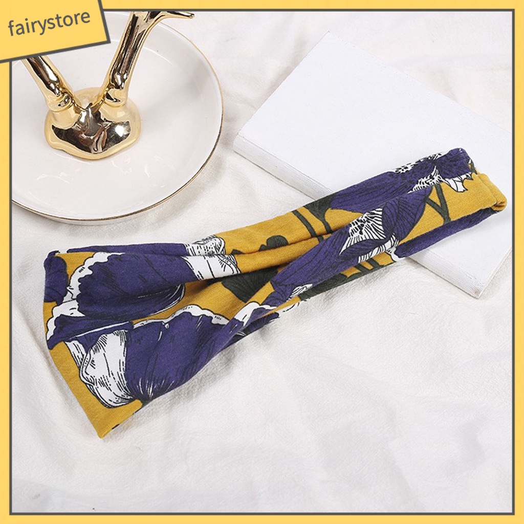 Băng Đô Cài Tóc Bản Rộng Co Giãn In Họa Tiết Hoa Xinh Xắn Cho Nữ