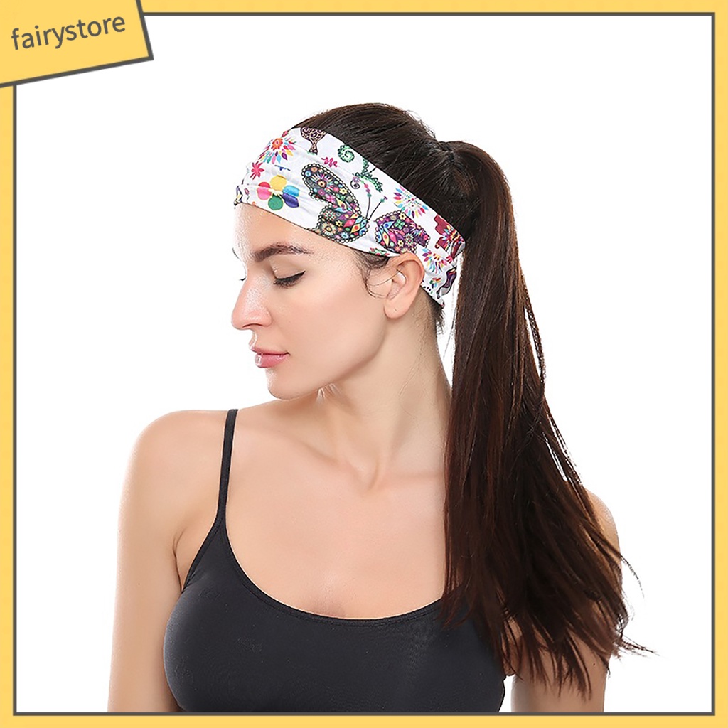 Băng Đô Cài Tóc Bản Rộng Co Giãn In Họa Tiết Bướm Phong Cách Thể Thao Thời Trang Cho Nữ