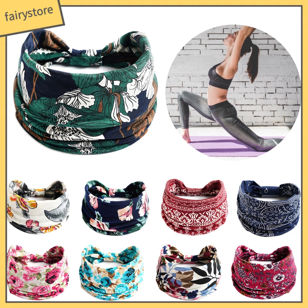 Băng Đô Bandana Bản Rộng Co Giãn Thấm Hút Mồ Hôi In Họa Tiết Phong Cách Bohemian Thời Trang Cho Nữ