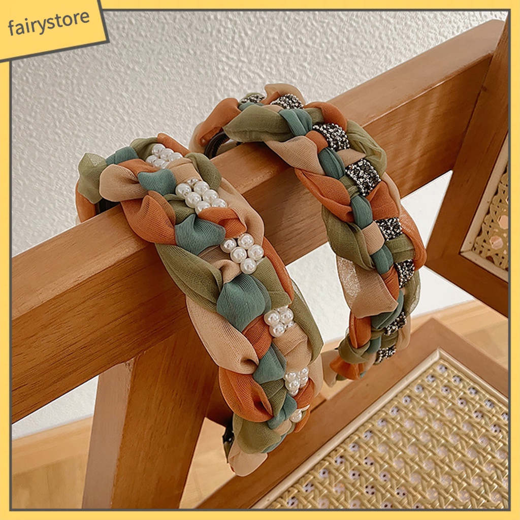 Băng Đô Cài Tóc Phối Lưới Và Ngọc Trai Giả Trang Trí Tóc Cho Cô Dâu