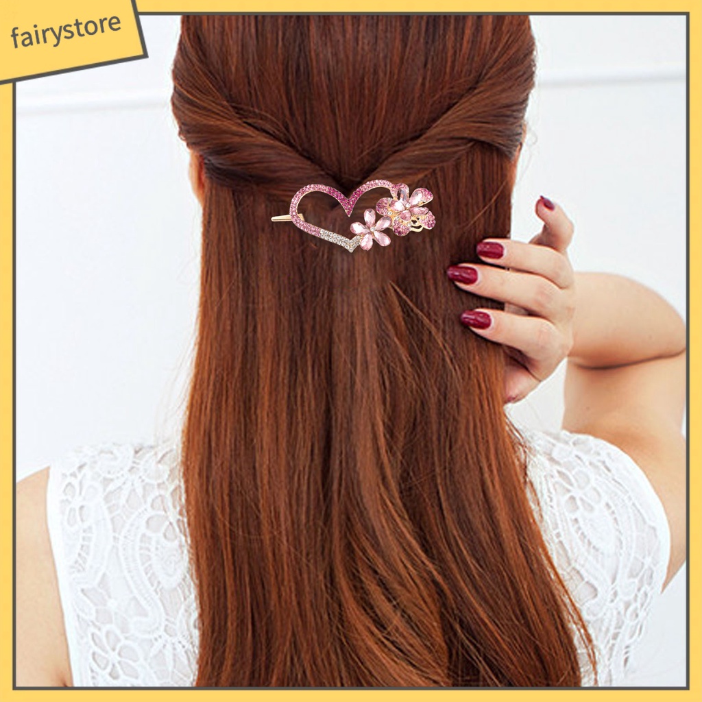 Kẹp Tóc Hình Hoa / Trái Tim Đính Đá Lấp Lánh Phong Cách Vintage