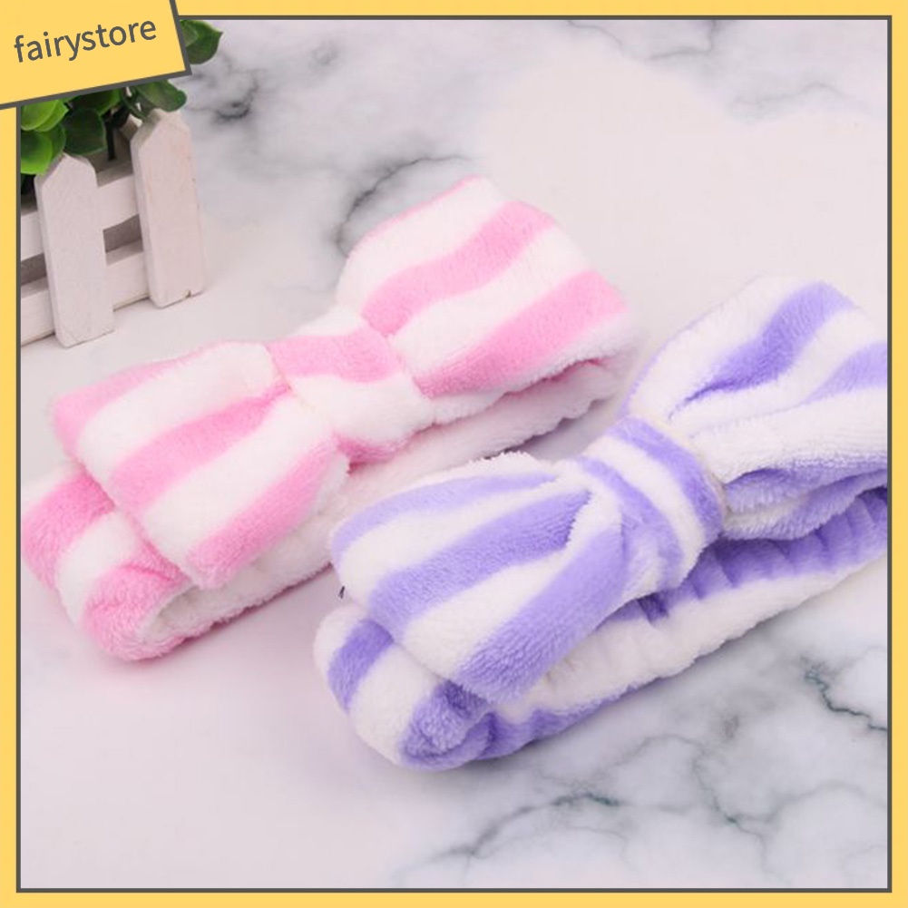 Băng Đô Cài Tóc Lông Cừu San Hô Co Giãn Đính Nơ Lớn Dễ Thương Cho Nữ Rửa Mặt