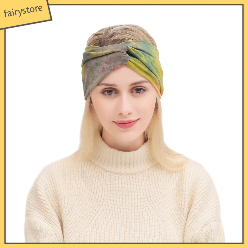 Băng Đô Bản Rộng Thắt Nút Co Giãn Nhuộm Màu Phong Cách Bohemian Cho Nữ