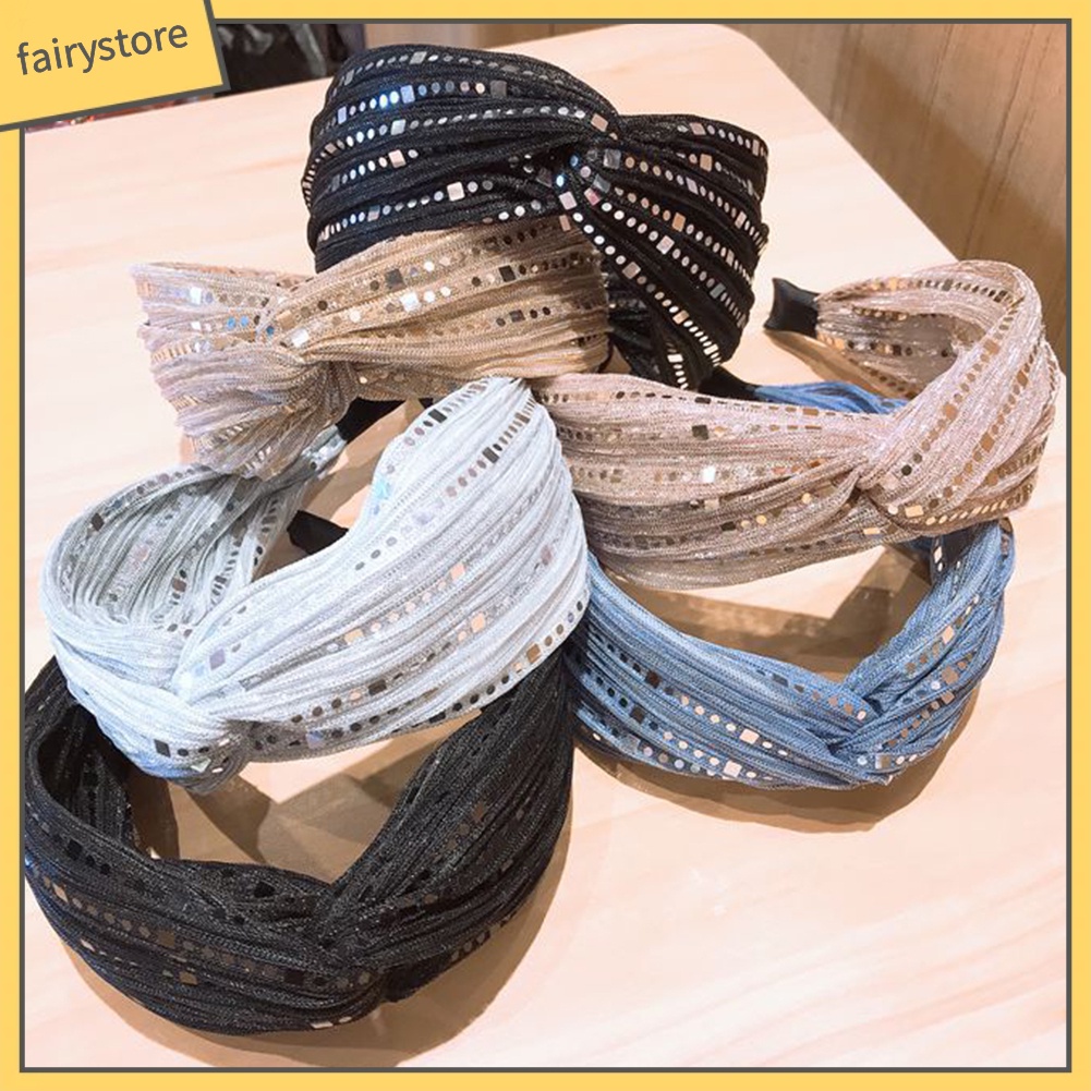 Băng Đô Cài Tóc Bản To Đính Sequin Lấp Lánh Phong Cách Vintage Cho Nữ