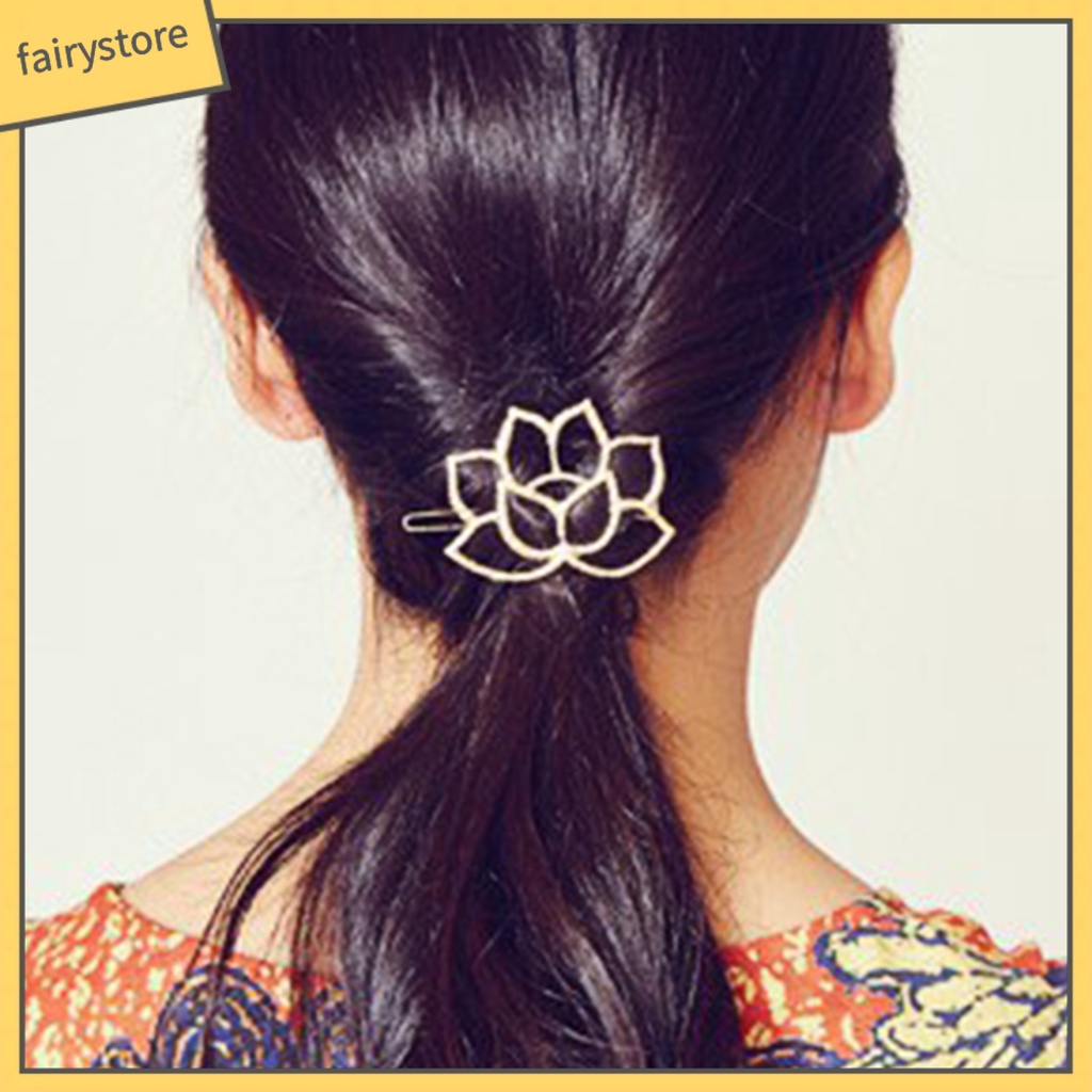Kẹp Tóc Hợp Kim Chống Rơi Hình Hoa Sen Màu Vàng Thích Hợp Sử Dụng Hàng Ngày