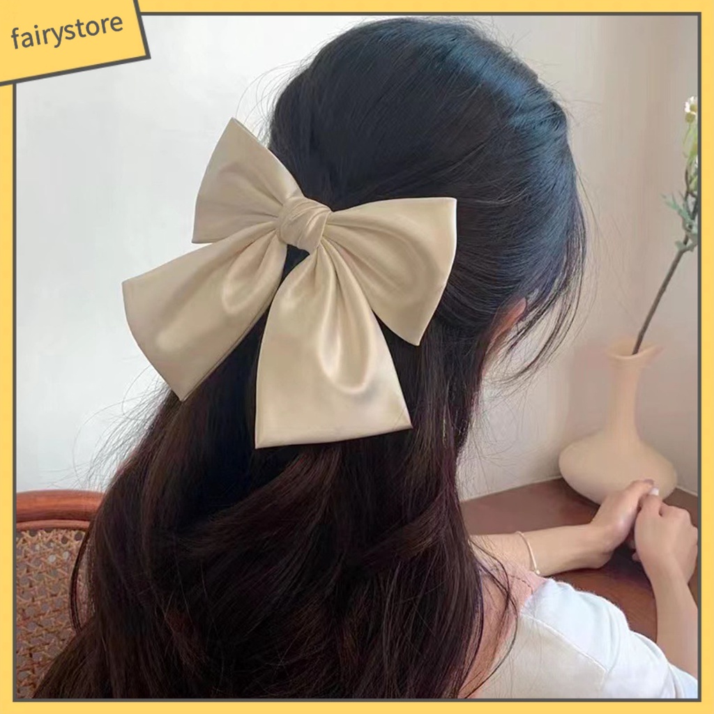 Kẹp Tóc Nơ Satin Trơn Mịn Trang Trí Xinh Xắn Cho Nữ