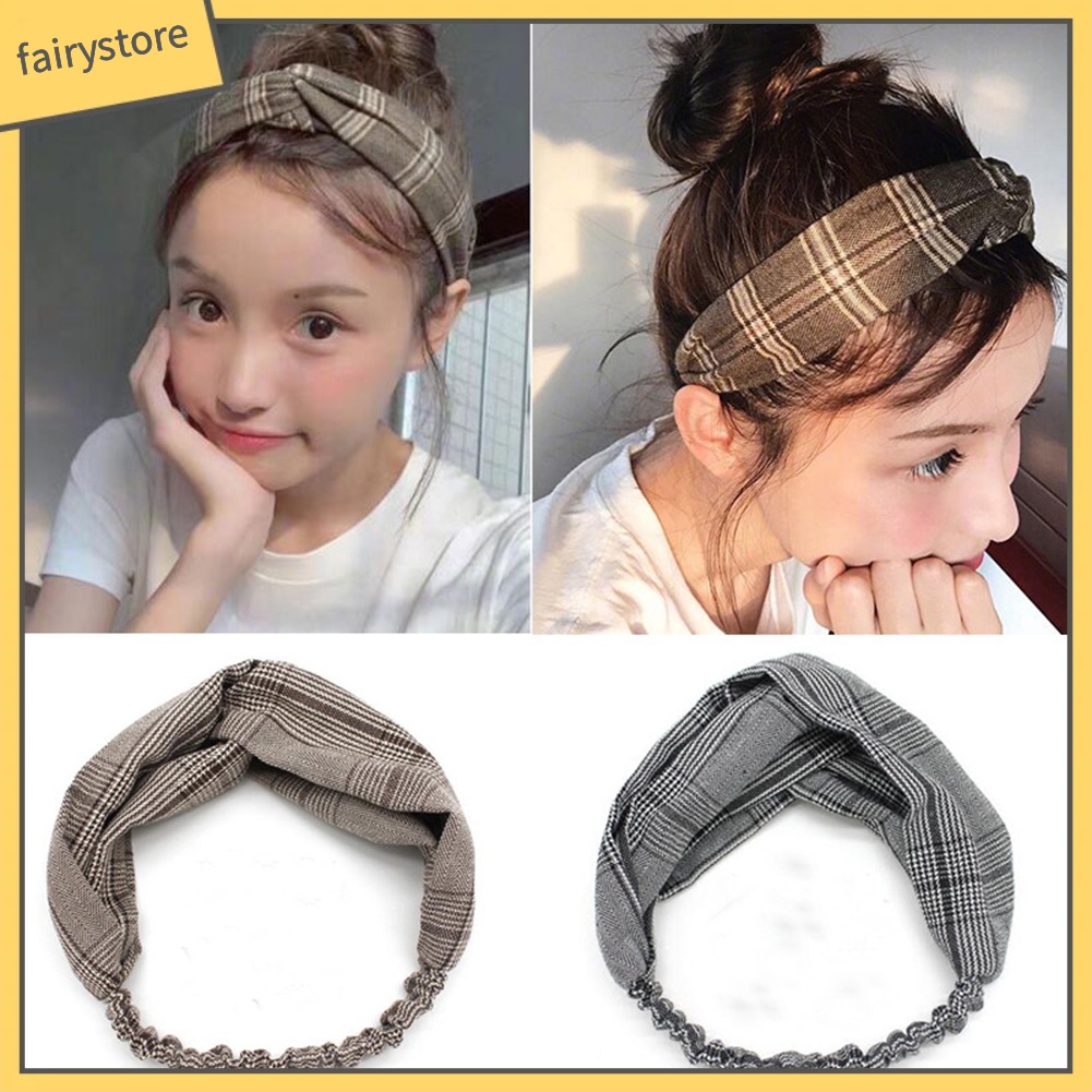 Băng Đô Cài Tóc Bản Rộng Co Giãn In Họa Tiết Kẻ Sọc Cho Nữ