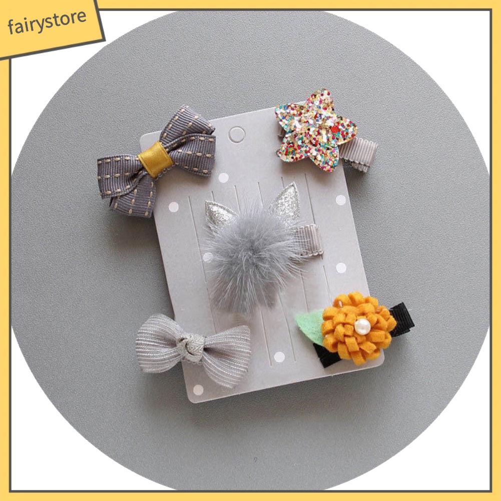 Set 5 Kẹp Tóc Hình Ngôi Sao / Nơ / Bông Hoa Ngọt Ngào Cho Bé Gái