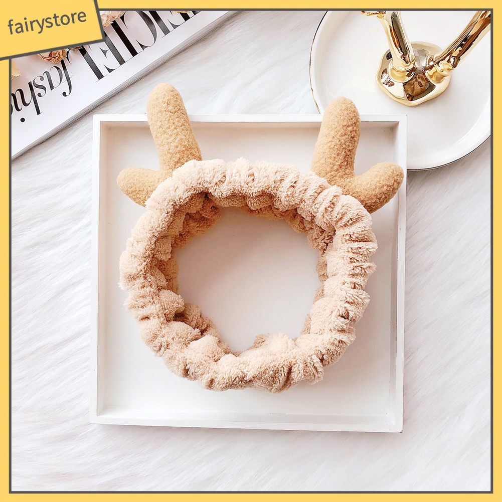 Băng Đô Rửa Mặt / Trang Điểm Co Giãn Mềm Mại Hình Sừng Hươu Dễ Thương Cho Nữ