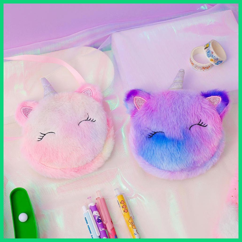 Túi Đeo Chéo Hình Kỳ Lân Hoạt Hình Nhồi Bông Đáng Yêu Dành Cho Bé Gái