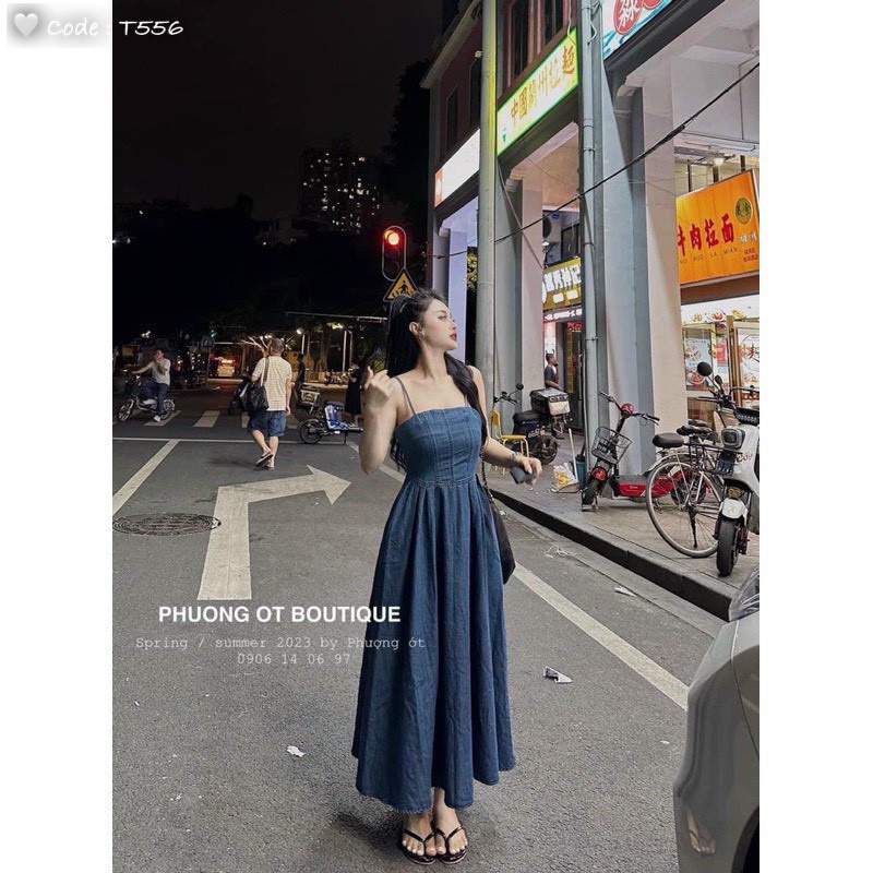 VÁY ĐI CHƠI, VÁY MAXI JEAN 2S CÚP NGỰC DÁNG DÀI XÒE CỰC HOT